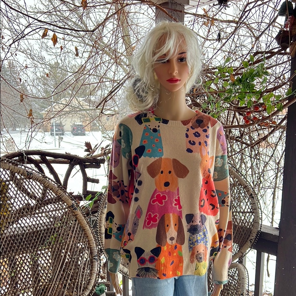 Colorful Dog Print Sweater